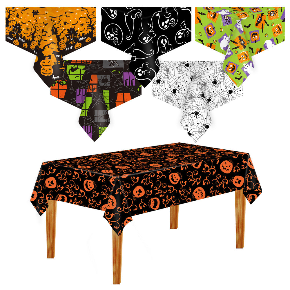 Halloween Decoration Tablecloth Pumpkin Spider Web Bat Plastic Table Cover